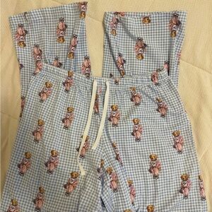 Ralph Lauren Light Blue Check Pajama Pants with Bear Design
